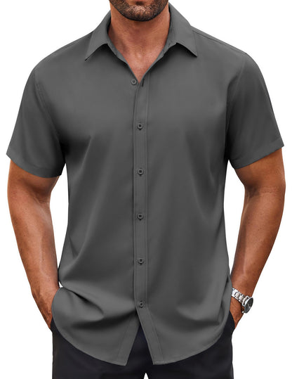 HOTCOOFANDY Men's Button Down Shirt Short Sleeve Dress Shirt Casual Beach Summer Wedding Shirt