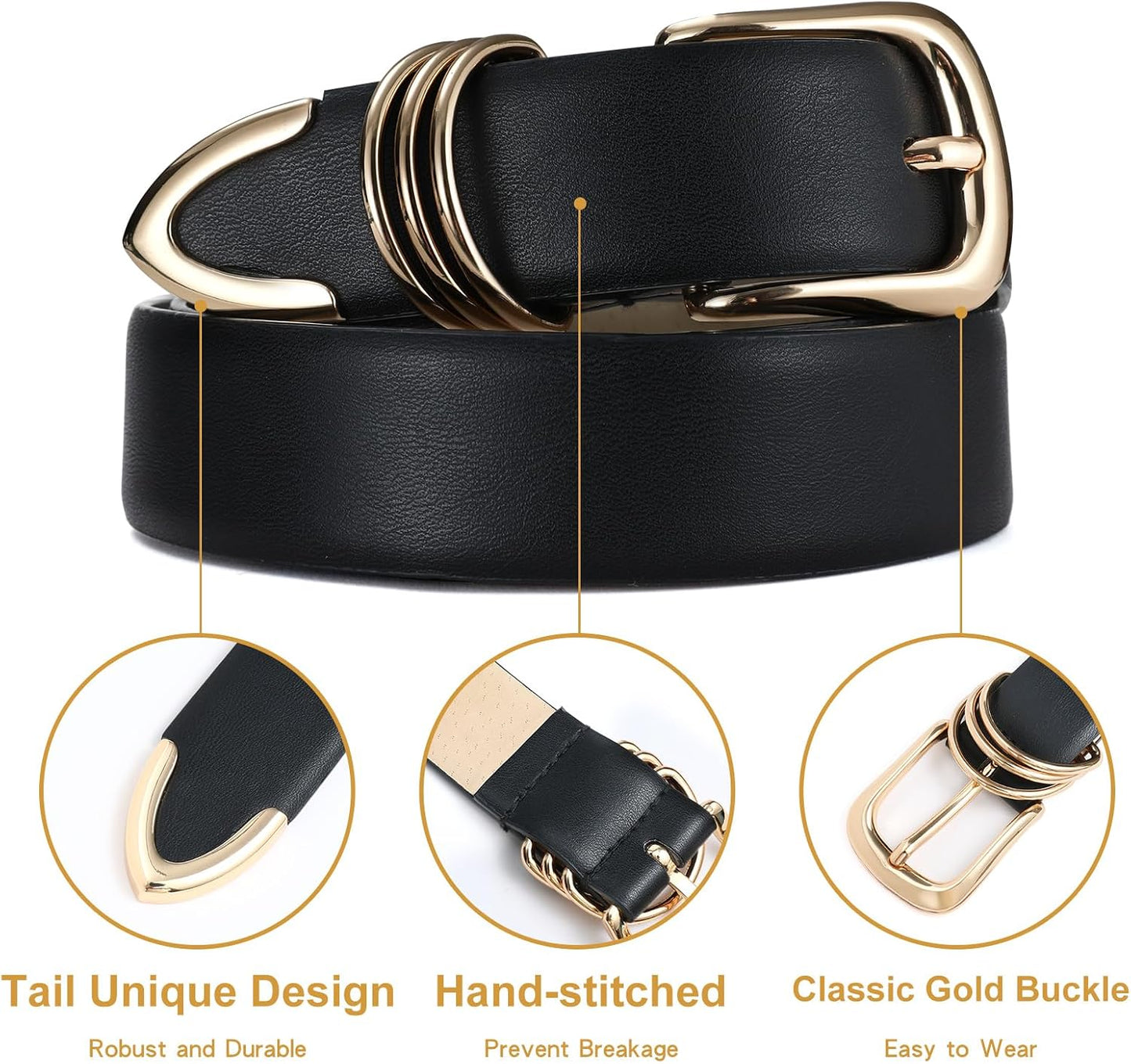HOTRISANTRY Women's Leather Belts with Gold Buckle Fashion Leather Waist Belt Elegant Ladies Belts for Jeans Gifts for Women