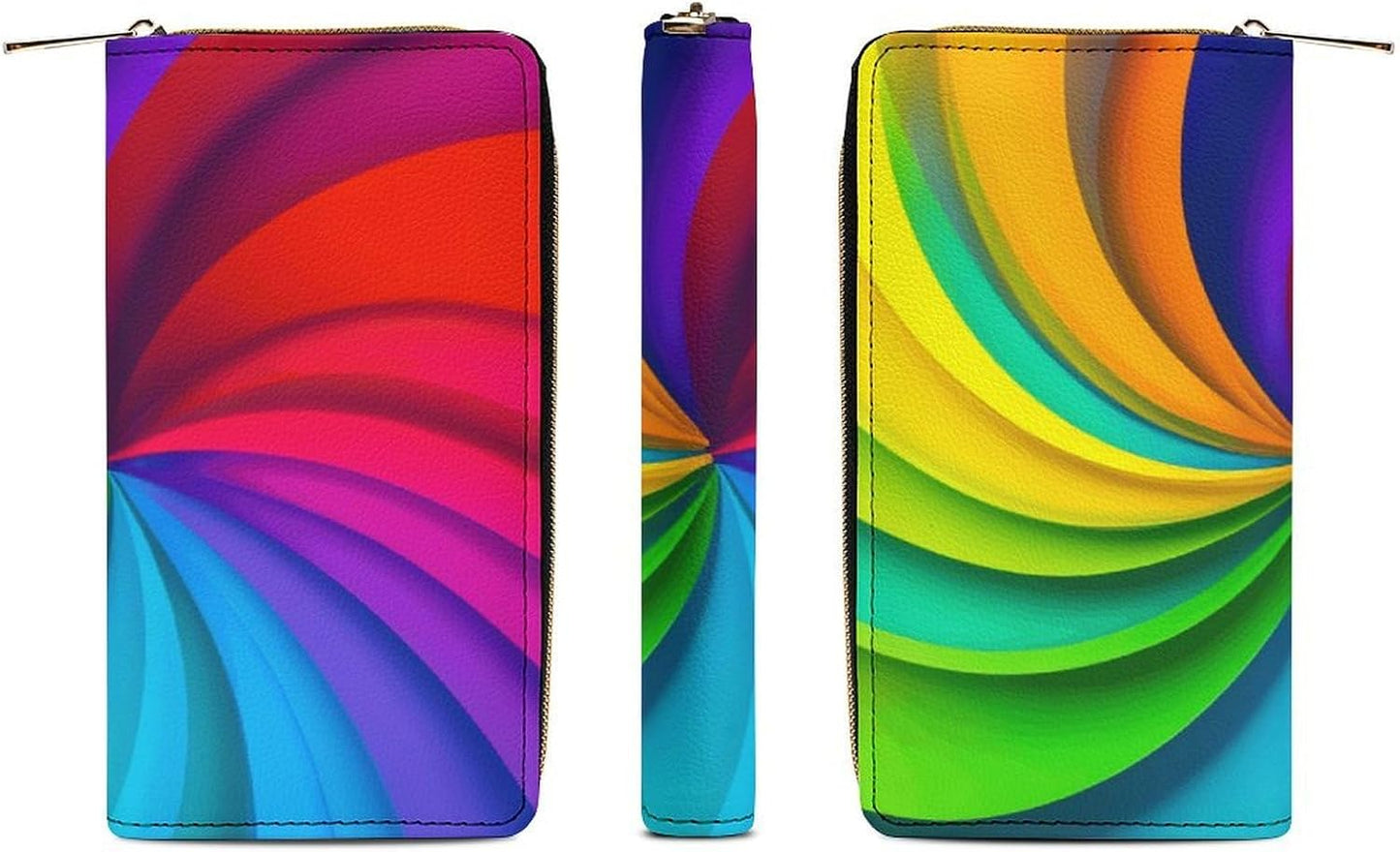 HOTWomen's Large Capacity Zipper Leather Wallet Rainbow Spiral Tie Dye Art, Slim Compact Card Holder, Portable Purse for Mom, Wife & Daily Use
