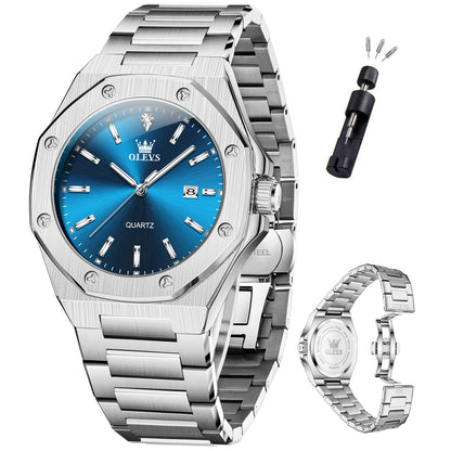 HOTOLEVS Mens Watches Octagonal Luxury Stainless Steel Dress Watches for Men Quartz Analog Large Face Luminous Relojes para Hombres