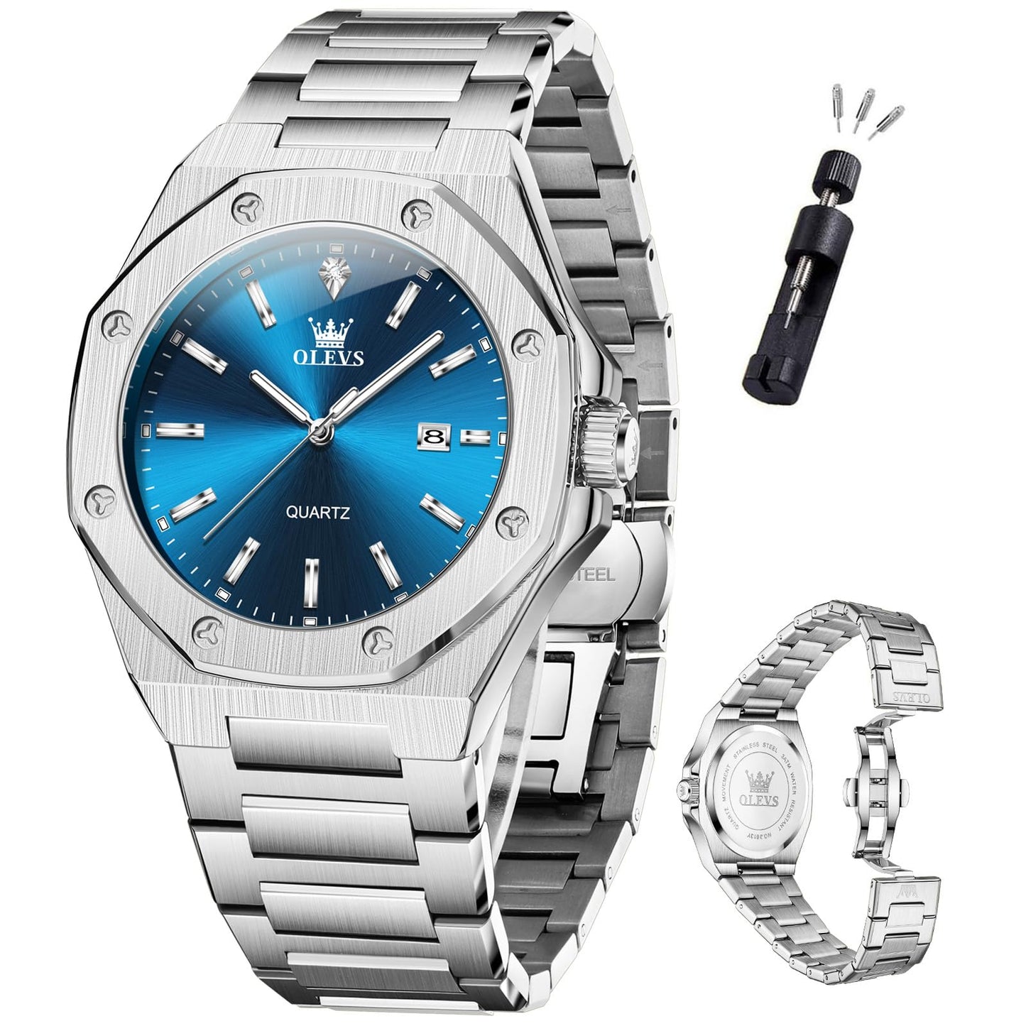 HOTOLEVS Mens Watches Octagonal Luxury Stainless Steel Dress Watches for Men Quartz Analog Large Face Luminous Relojes para Hombres