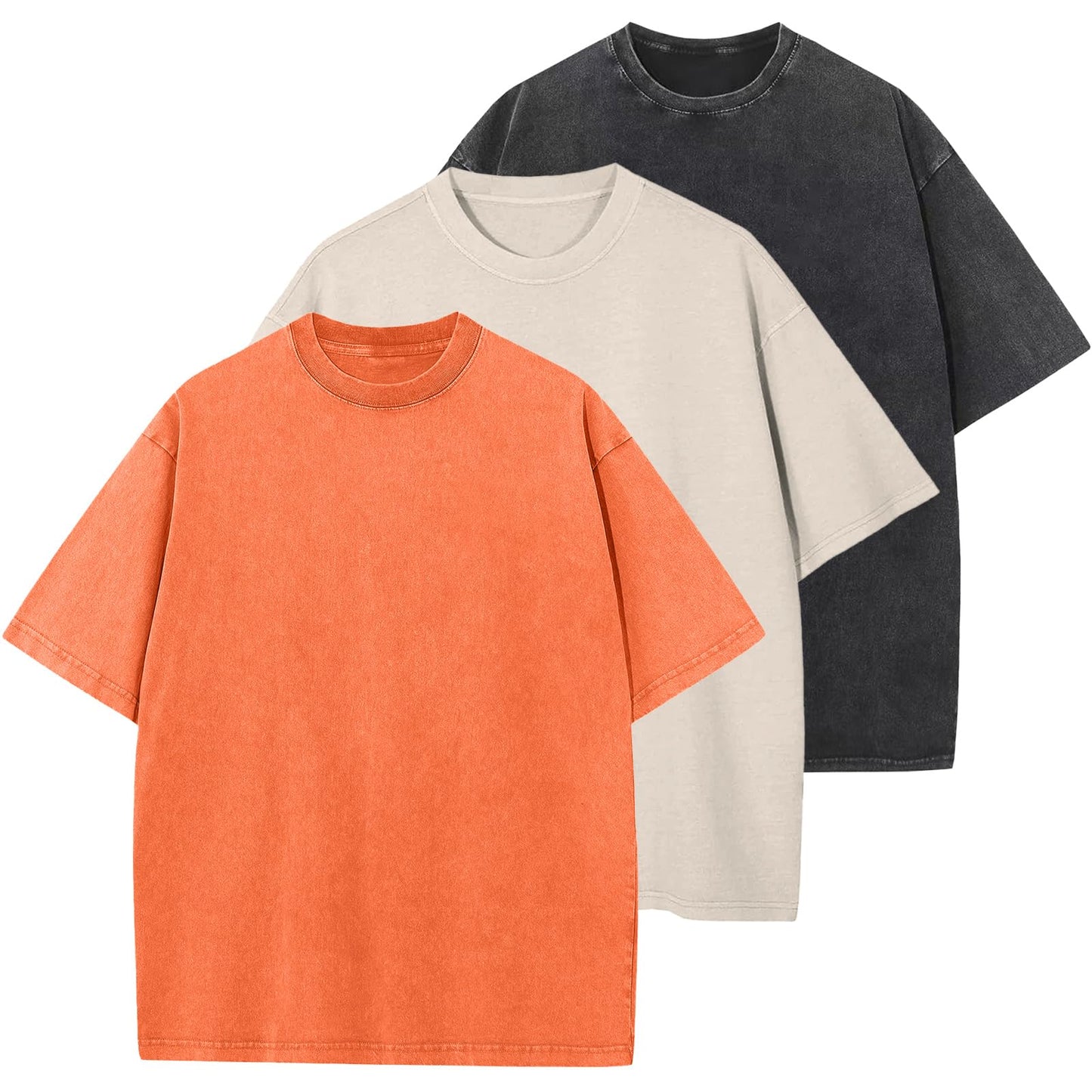 HOTMen's Cotton T-Shirts Oversized Unisex Short Sleeves Casual Loose Wash Solid Basic Tee Tops