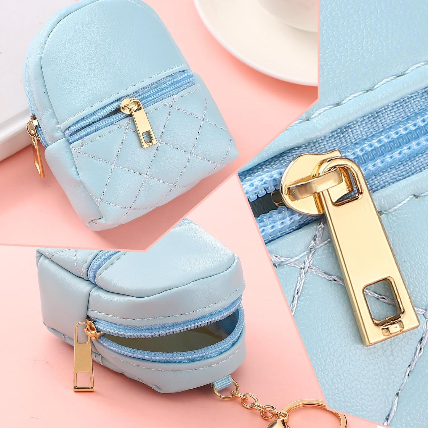 HOTLiliaafar 8 Pcs Mini Backpack Keychain Mini Coin Purses for Women Cute PU Leather Makeup Bag with Keychain, Multi Pocket Card Holder Cable Organizer Giftable Zipper Pouch (Minimalist)
