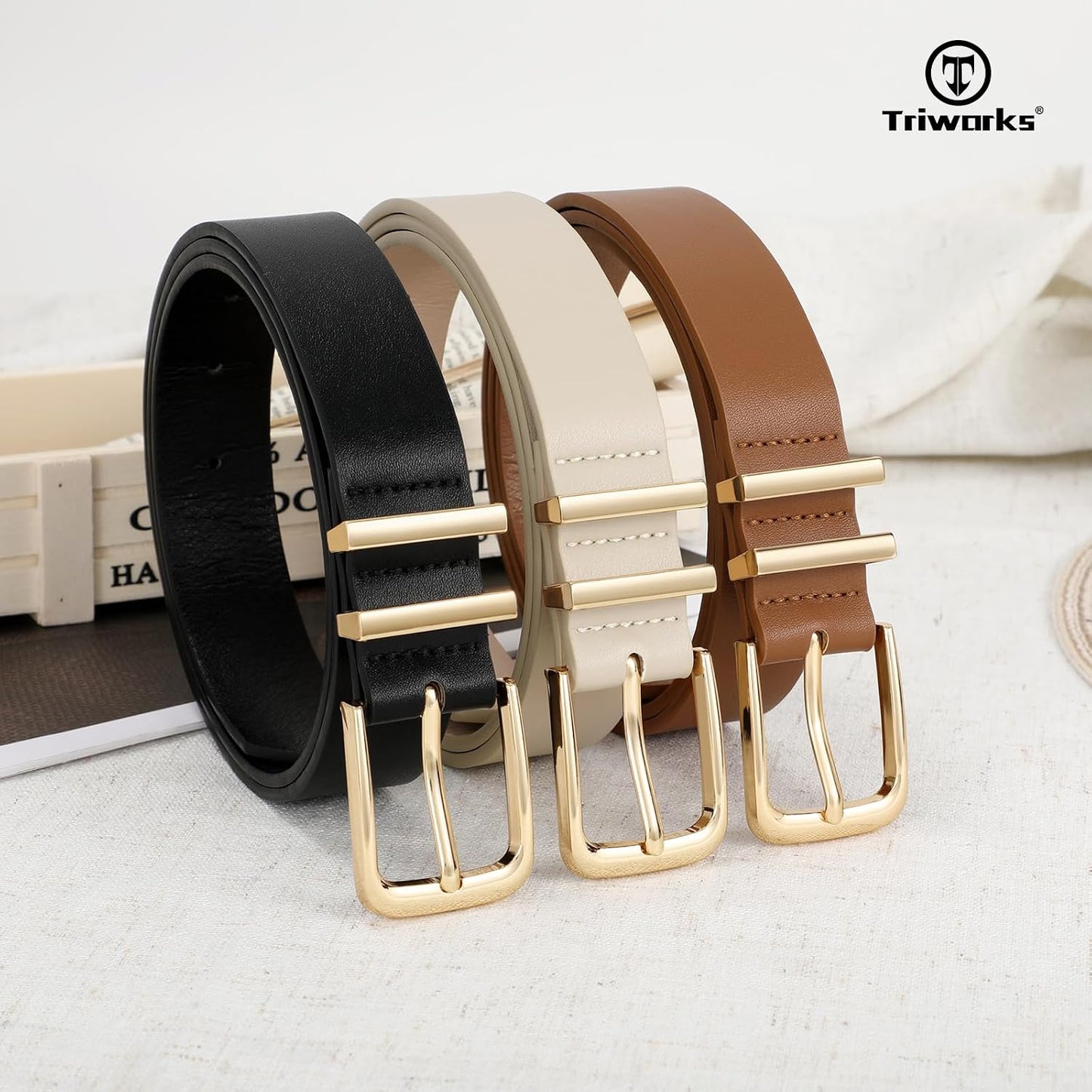 HOTTRIWORKS 3 Pack Women Belts For Jeans Pants Dresses Ladies Leather Waist Belts