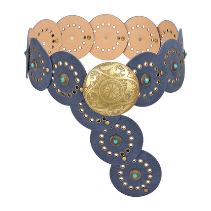 HOTXZQTIVE Western PU Leather Belts for Woman Concho Cowgirl Cowboy Disc Belt for Ladies Wide Boho Country Waist Belts for Dress