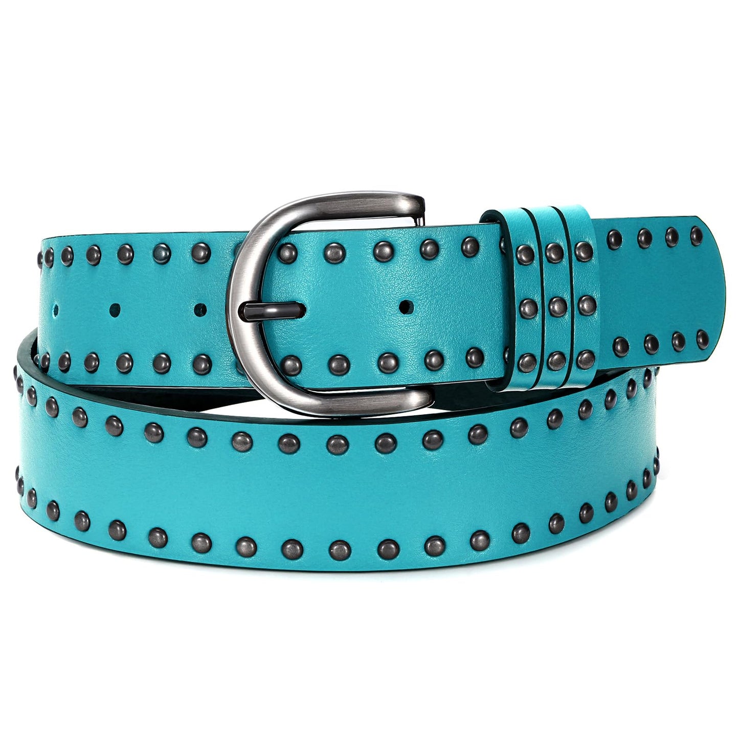 HOTSUOSDEY Women Leather Rivets Belts for Jeans Pants Dresses Studded Leather Belts with Silver Buckle