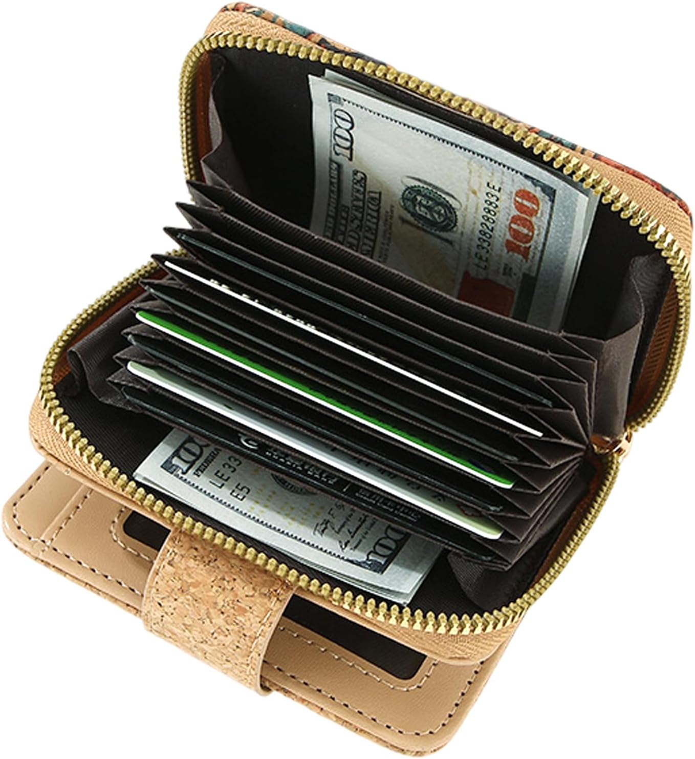 HOTCork Small Wallet for Women, Leather RFID Blocking Leather Purse for Ladies | Bifold Zipper Wallet with Credit Card Holder, ID Window for Female Teen