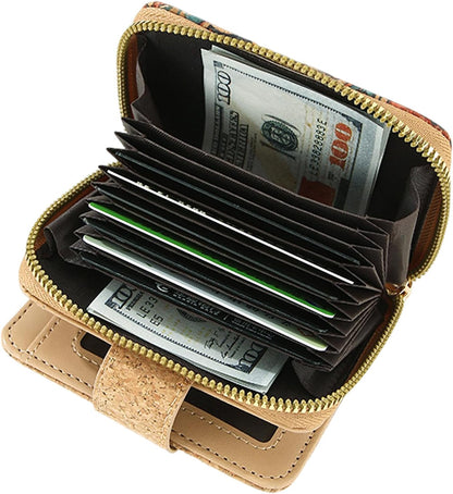 HOTCork Small Wallet for Women, Leather RFID Blocking Leather Purse for Ladies | Bifold Zipper Wallet with Credit Card Holder, ID Window for Female Teen