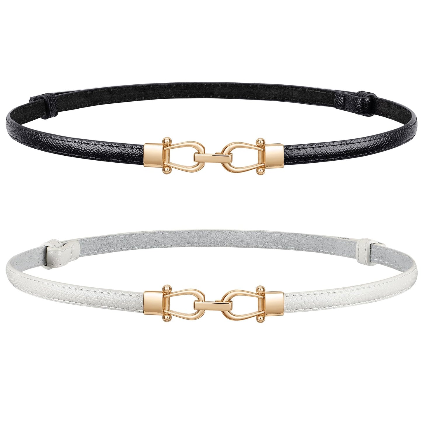 HOTJASGOOD Leather Skinny Belts for Women Plus Size Ladies Thin Waist Belts Adjustable for Jeans Pants Dresses with Gold Buckle