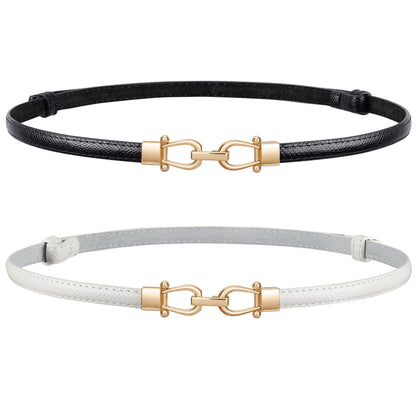 HOTJASGOOD Leather Skinny Belts for Women Plus Size Ladies Thin Waist Belts Adjustable for Jeans Pants Dresses with Gold Buckle
