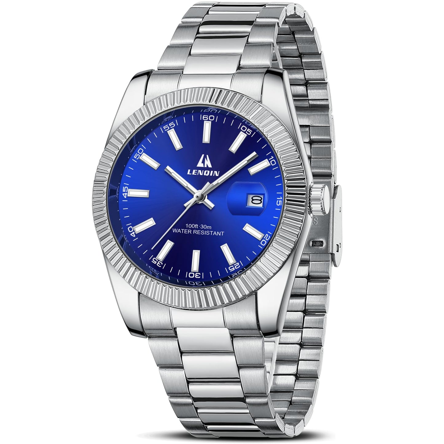 HOTLN LENQIN Mens Watches Waterproof Stainless Steel Watch for Men Analog Quartz Fashion Business Designer Wristwatch