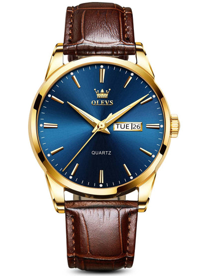 HOTOLEVS Mens Watch Brown Leather Band Dress Watch for Men Quartz Waterproof Men's Wrist Watch 38MM Gold Case Easy to Read Day Date Business Casual Men Watches Gifts for Him Relojes para Hombres