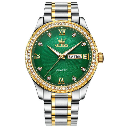 HOTOLEVS Men's Casual Stainless Steel Watch, Big Face Easy to Read Analog Quartz Watch with Day and Date, Classic Waterproof Diamond Roman Arabic Numeral Dial Dress Watch for Men, Gold Silver Black Band