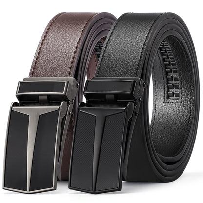 HOTSENDEFN 2 Pack Ratchet Belt Men, Men Leather Belts in Gift Set Box for Dress Casual, Size Adjustable Trim to Fit