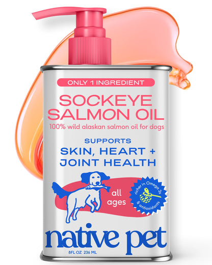 HOTNative Pet Omega 3 Fish Oil for Dogs & Cats – Wild Alaskan Salmon Oil for Dogs Skin and Coat, Supports Joints, Heart & Shedding – Fast-Absorbing Omega 3 6 9 Liquid Supplement – 8oz