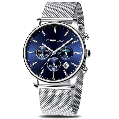 HOTCRRJU Men's Fashion Casual Watches Auto Date Chronograph Watch Men Nice Work Watches Waterproof 30M Full Steel Quartz with Mesh Strap