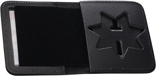HOTPerfect Fit Shield Wallets 7 Point Star San Francisco Corrections Arizona | Style Badge and ID Case Bi-Fold Hidden Badge Wallet (Cutout PF-382) Black Leather
