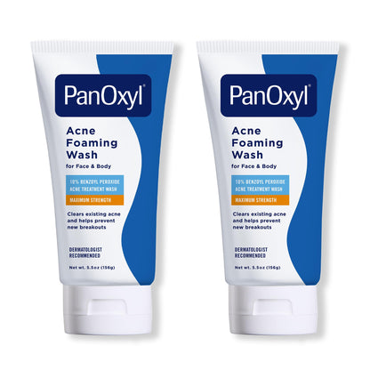 HOTPanOxyl 10% Benzoyl Peroxide Acne Foaming Wash, Maximum Strength, Daily Acne-Fighting Face and Body Cleanser, Face Wash to Clear, Treat and Prevent Acne Pimples and Stubborn Breakouts, 5.5 Oz Tube