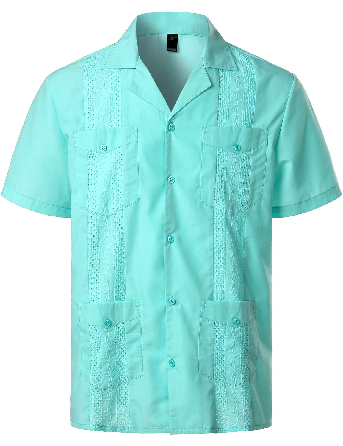 HOTVATPAVE Mens Short Sleeve Button Down Cuban Guayabera Shirts | Camp Collar, Button Up, Wedding, Breathable, Casual Stylish, Summer, Hawaiian, Vacation, Embroidered, Holiday, with Pocket