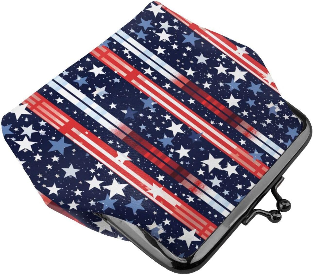 HOTRed White Blue Stars and Stripes American Flag Leather Coin Purse Compact Pouch Card Holder Wallet for Women Daily Use Travel Gifts