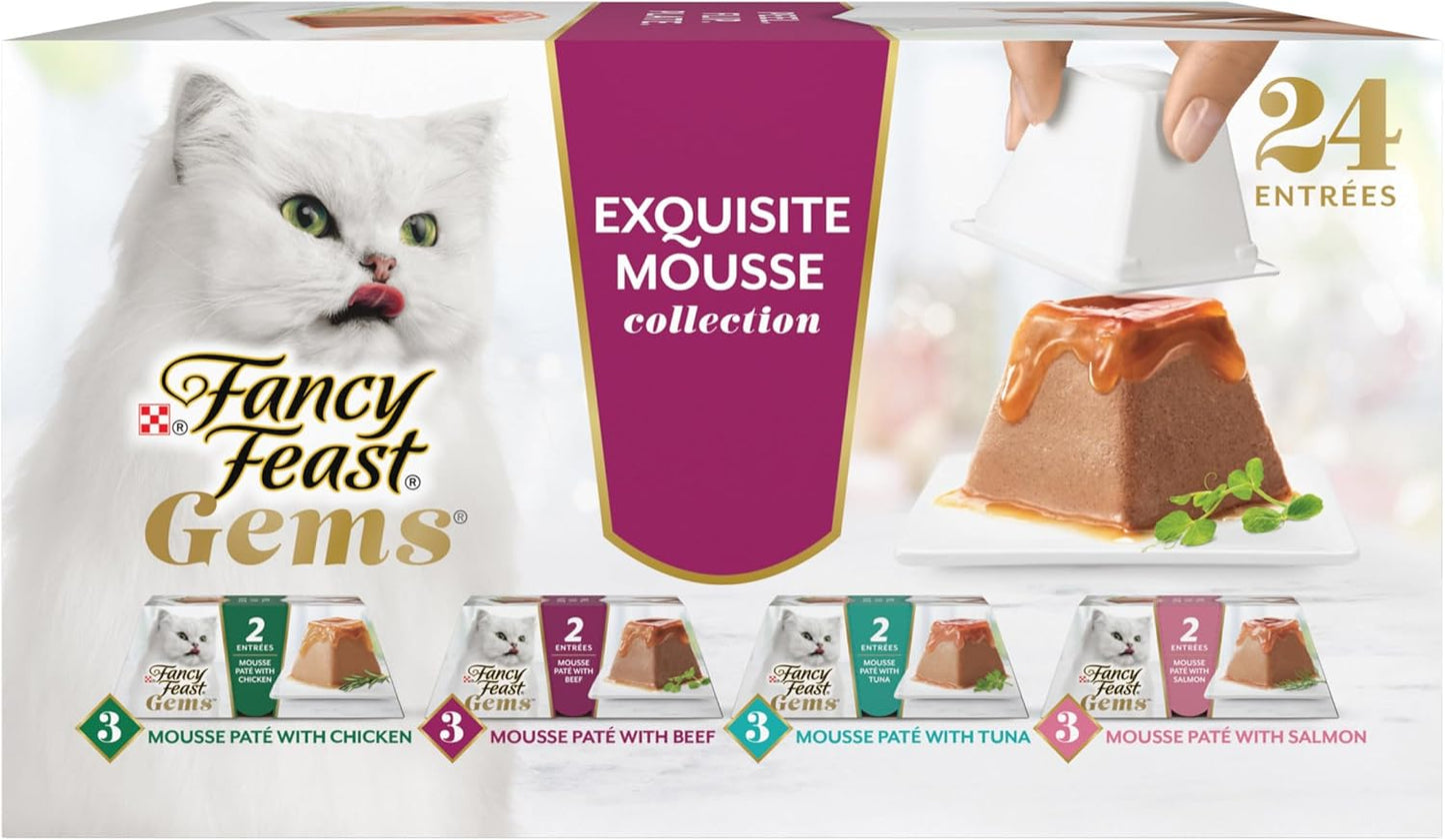 HOTFancy Feast Gems Pate Cat Food Mousse and a Halo of Savory Gravy Wet Cat Food Variety Pack - (Pack of 12) 4 oz. Boxes