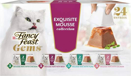 HOTFancy Feast Gems Pate Cat Food Mousse and a Halo of Savory Gravy Wet Cat Food Variety Pack - (Pack of 12) 4 oz. Boxes