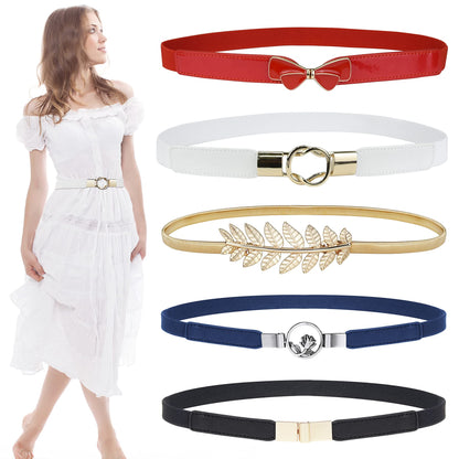 HOTEAONE Skinny Belts for Women 5 Pack, Fashion Dress Belts Stretch Women Waist Belts Plus Size Elastic Waist Band for Dresses