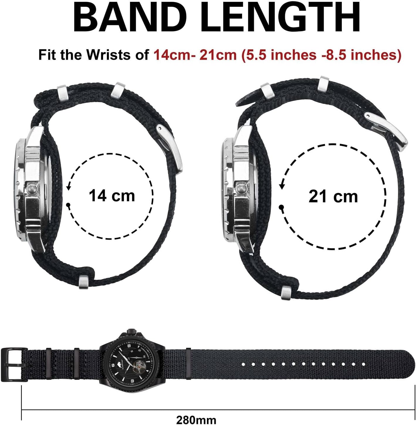 HOTBISONSTRAP Nylon Watch Bands for Men, One-Piece Military Watch Straps, 18mm 20mm 22mm