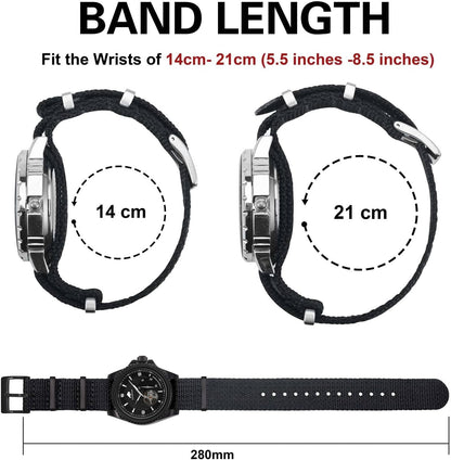 HOTBISONSTRAP Nylon Watch Bands for Men, One-Piece Military Watch Straps, 18mm 20mm 22mm