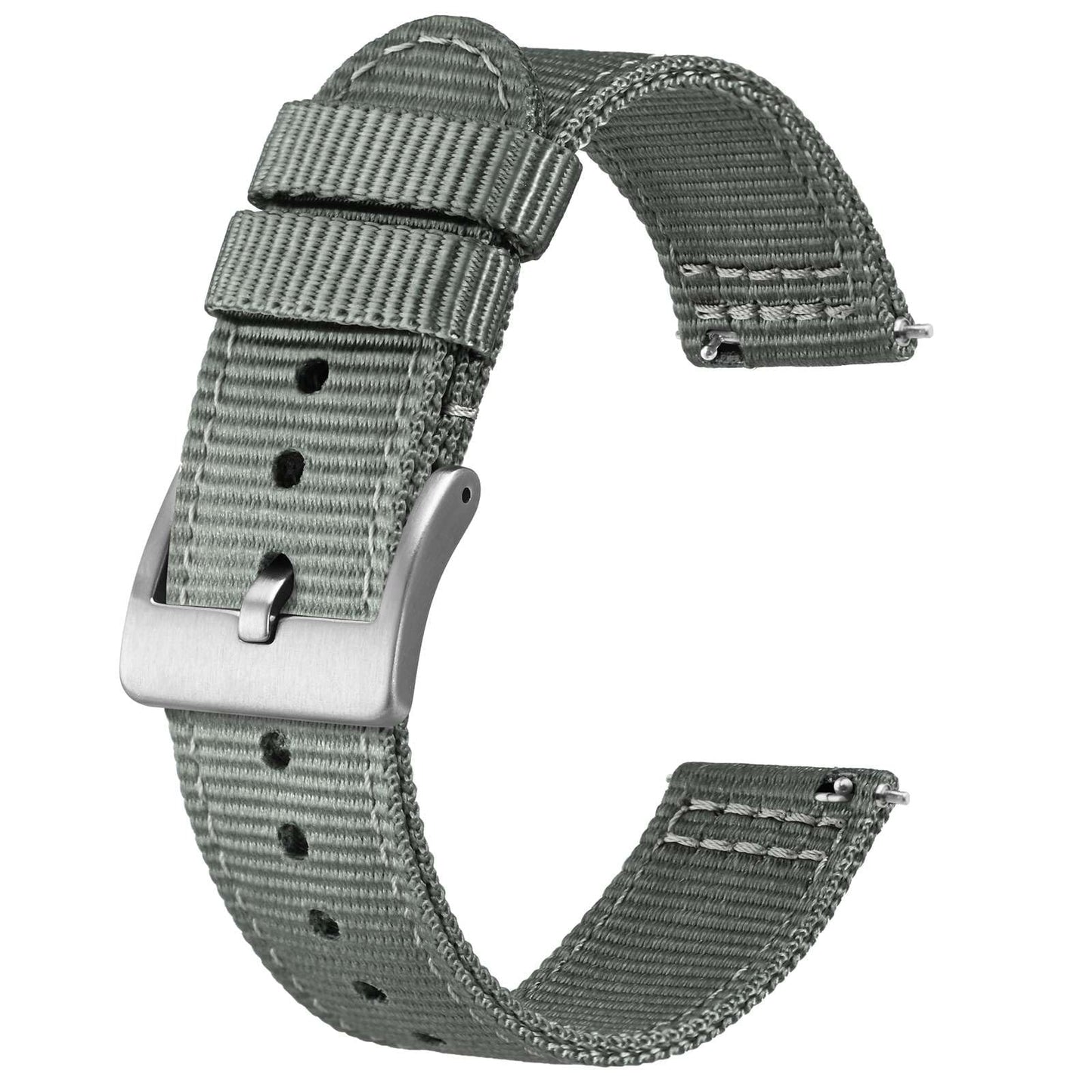 HOTBISONSTRAP Men’s Nylon Watch Bands, Two-Piece Military Watch Straps, Quick Release, Brushed Buckle, Band Width 18mm 19mm 20mm 22mm