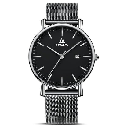HOTLN LENQIN Mens Watches Waterproof Stainless Steel Watch for Men Analog Quartz Fashion Business Designer Wristwatch