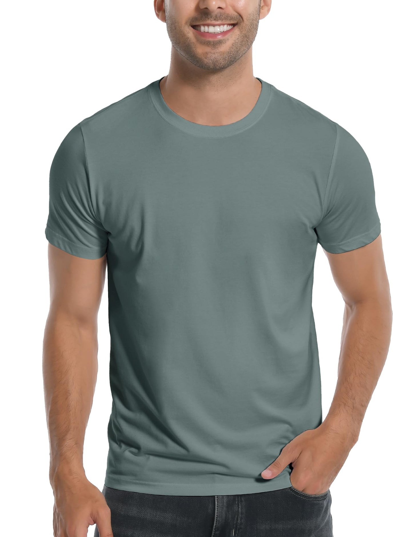 HOTPioneer Camp Mens Bamboo Shirts Ultra Soft Plain Tshirts for Men Cooling Crew Neck Casual Basic Tee Shirt Undershirt