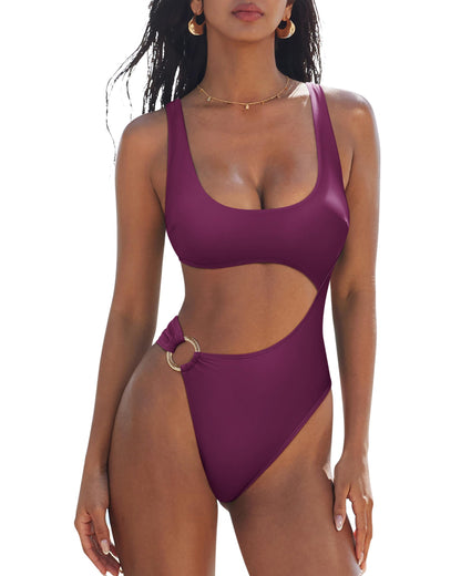 HOTSUUKSESS Women Sexy One Piece Tummy Control Swimsuit Cutout Backless Bathing Suit