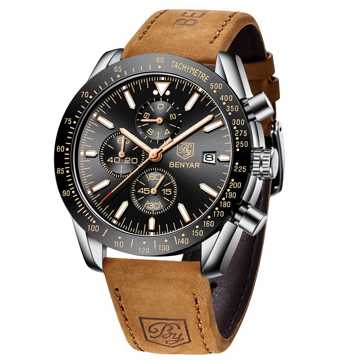 HOTBENYAR Mens Watches Quartz Analog Chronograph Waterproof Wrist Watches for Men Fashion Business Work Casual Sport Dress Watch with Calendar