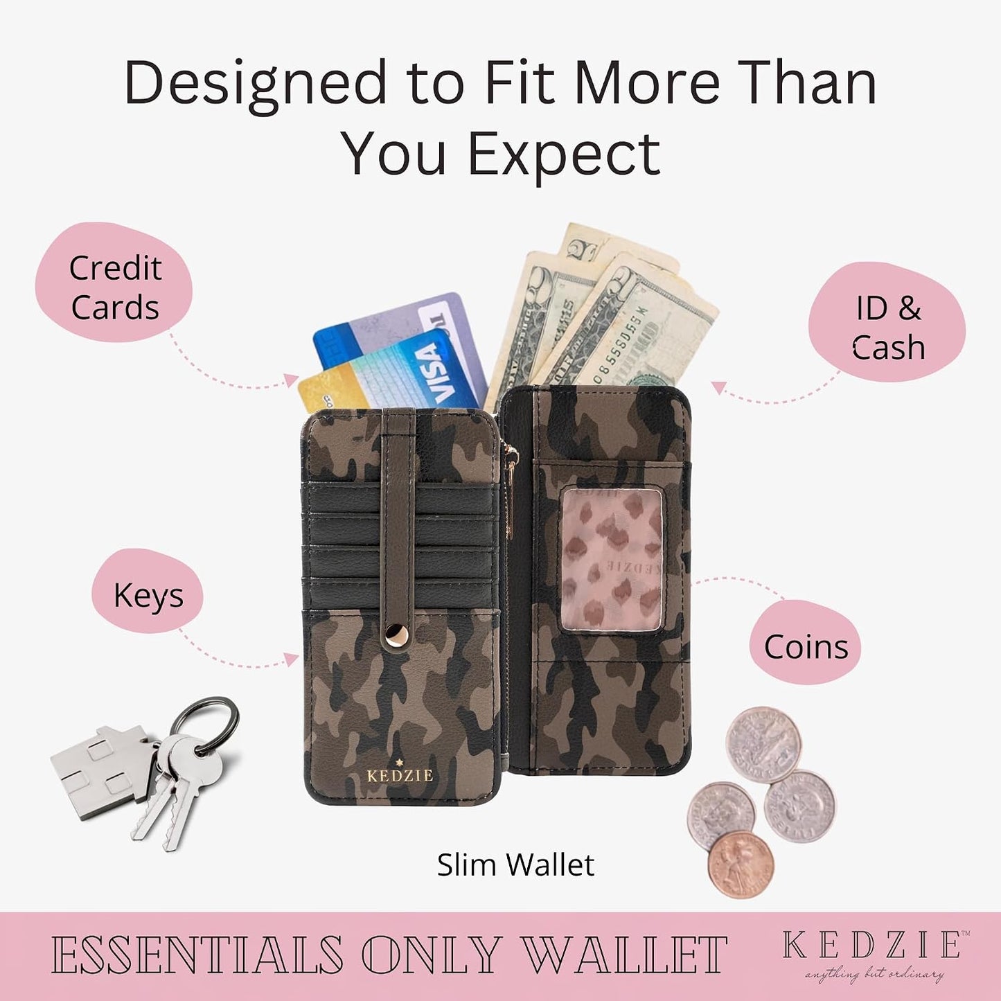 HOTKEDZIE Essentials Women's ID Wallet in Vegan Leather - Glamoflauge