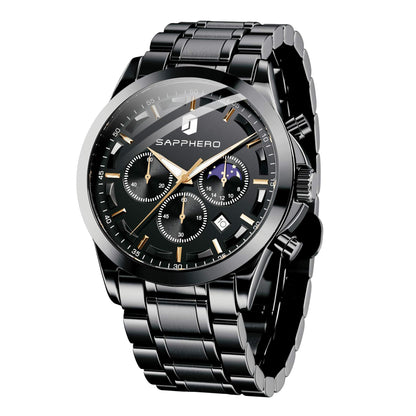 HOTSAPPHERO Chronograph Watches for Men, Original Business Casual Stainless Steel Analog Watch 50M Waterproof Luminous Watches with Date Dial, Mens Gift