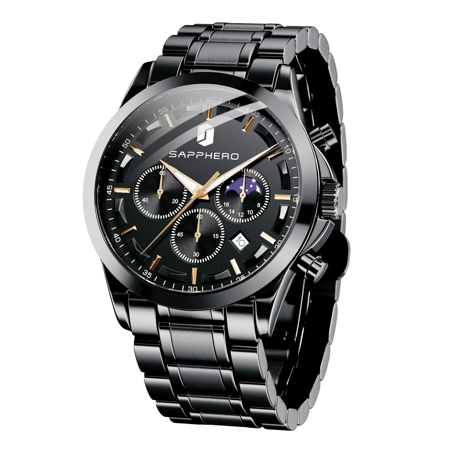 HOTSAPPHERO Chronograph Watches for Men, Original Business Casual Stainless Steel Analog Watch 50M Waterproof Luminous Watches with Date Dial, Mens Gift