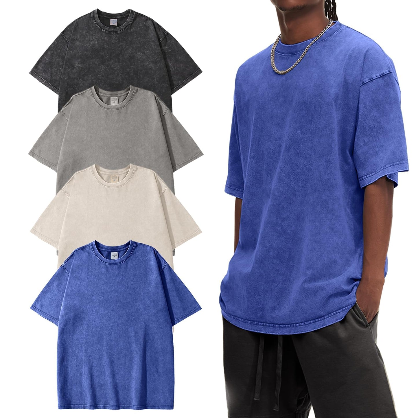 HOTEiscntd Mens Oversized T-Shirts Heavyweight Cotton Vintage Unisex Baggy Tee
