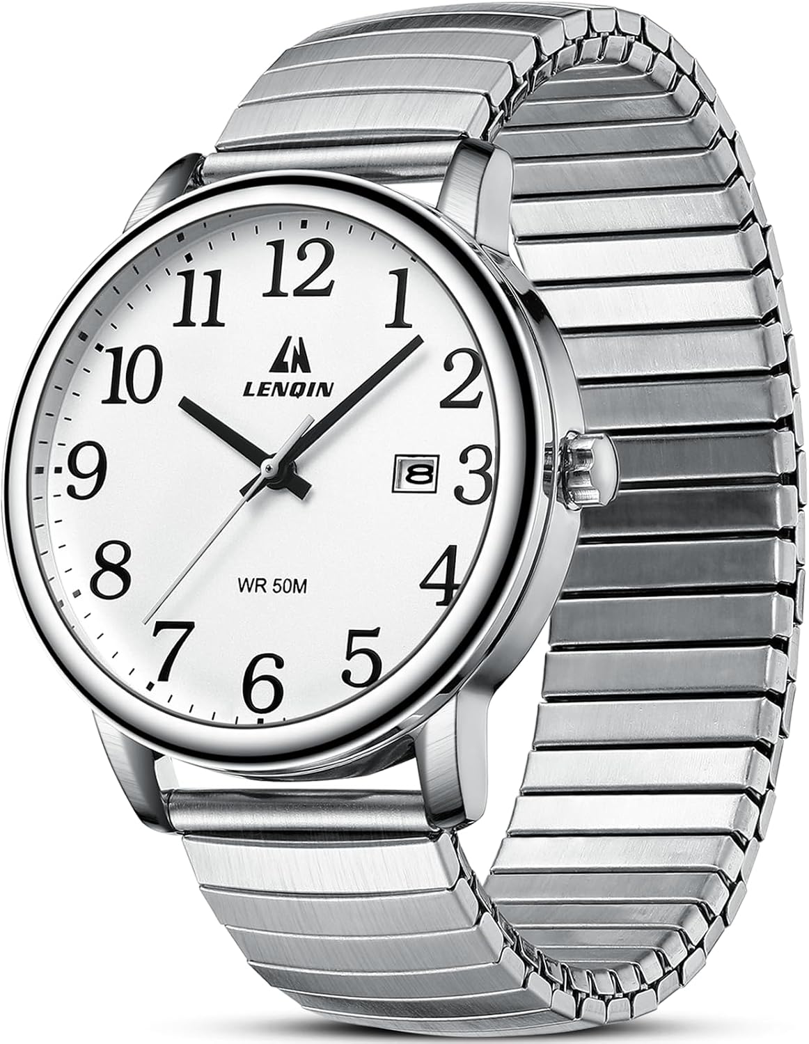 HOTLN LENQIN Mens Watches Easy Read Analog Quartz Sport Waterproof Watch for Men with Date and 38mm Stainless Steel Expansion Band