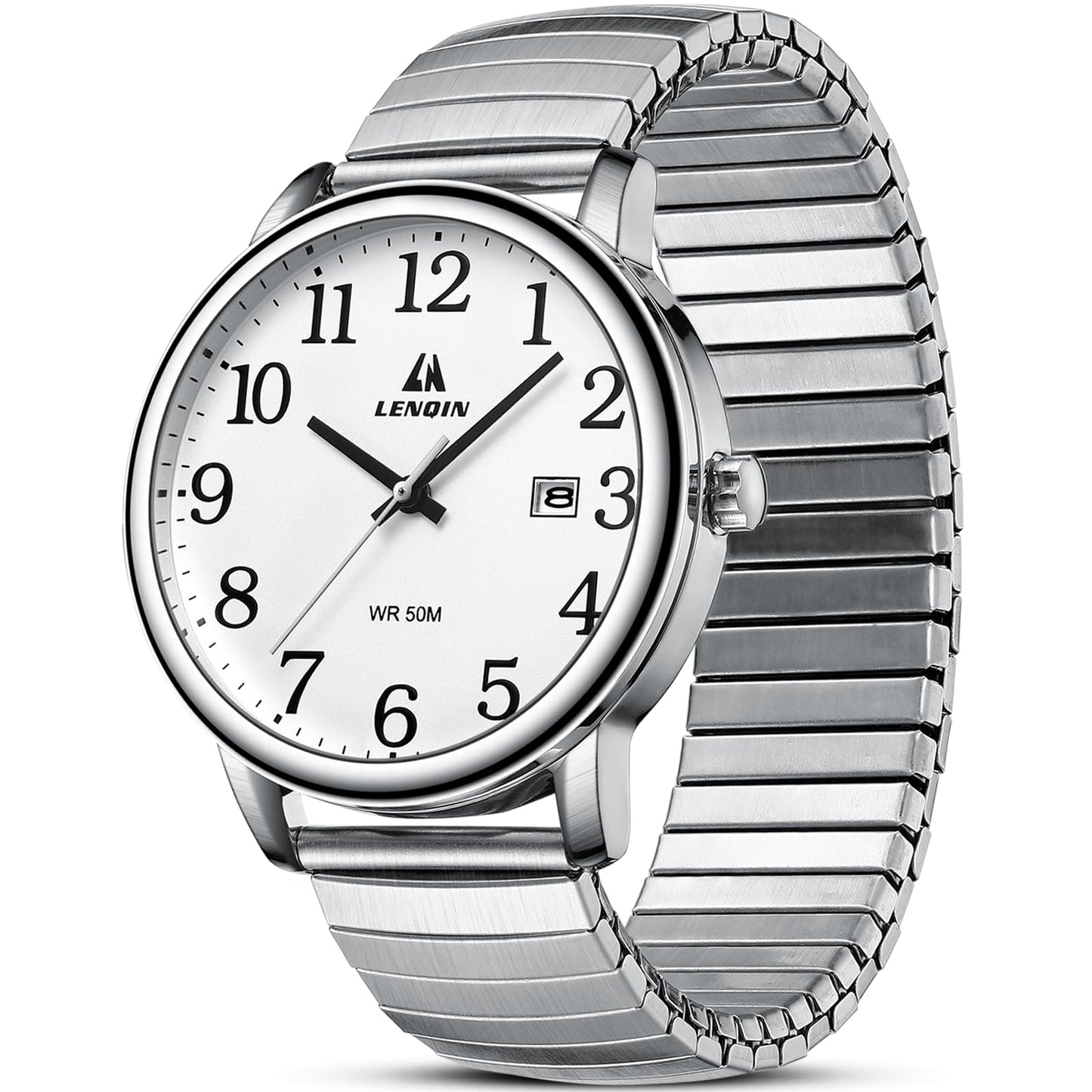 HOTLN LENQIN Mens Watches Easy Read Analog Quartz Sport Waterproof Watch for Men with Date and 38mm Stainless Steel Expansion Band
