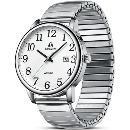 HOTLN LENQIN Mens Watches Easy Read Analog Quartz Sport Waterproof Watch for Men with Date and 38mm Stainless Steel Expansion Band