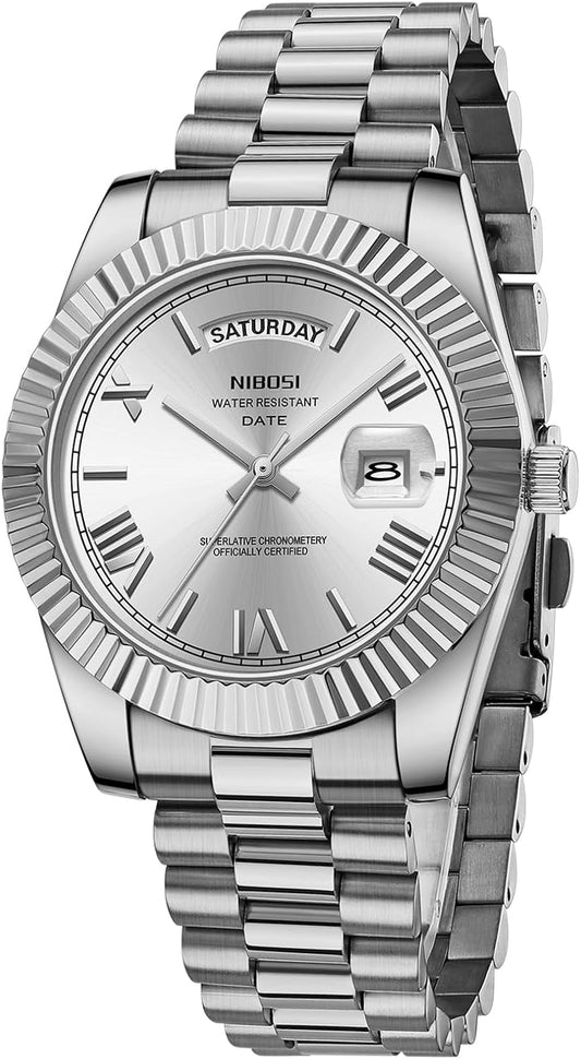 HOTNIBOSI Men Watches Analog Quartz Stainless Steel Rose Gold Silver Watches for Men Waterproof Business Classic Desiger Wrist Watch with Day Date