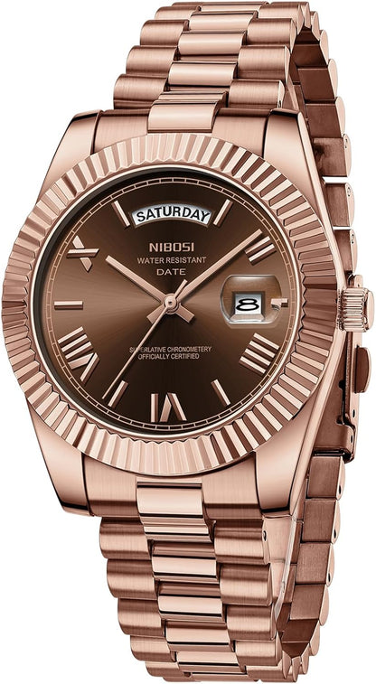 HOTNIBOSI Men Watches Analog Quartz Stainless Steel Rose Gold Silver Watches for Men Waterproof Business Classic Desiger Wrist Watch with Day Date