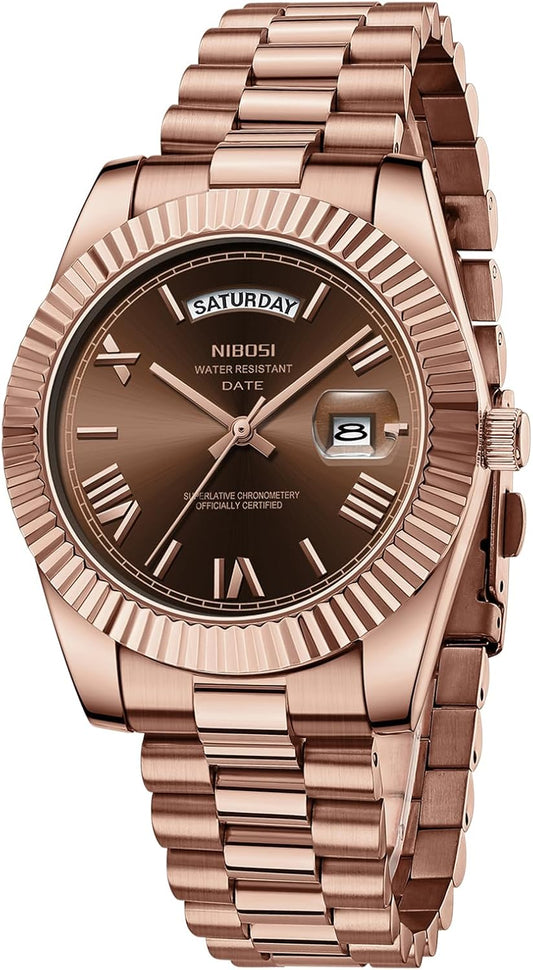 HOTNIBOSI Men Watches Analog Quartz Stainless Steel Rose Gold Silver Watches for Men Waterproof Business Classic Desiger Wrist Watch with Day Date