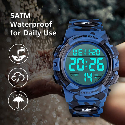 HOTL LAVAREDO Mens Digital Watch Sports Military Watches Waterproof Outdoor Chronograph Wrist Watches for Men with LED Back Ligh/Alarm/Date