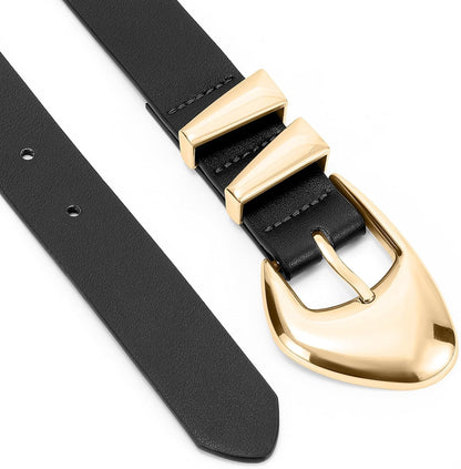 HOTXZQTIVE Women's Leather Belts for Jeans Dress Pants Black Brown Belts for Women Ladies Waist Belts with Gold Buckle