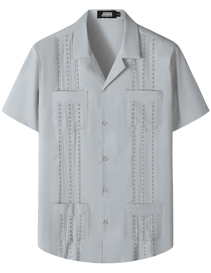 HOTJOGAL Mens Guayabera Shirts Cuban Short Sleeve Casual Button Down Beach Shirt