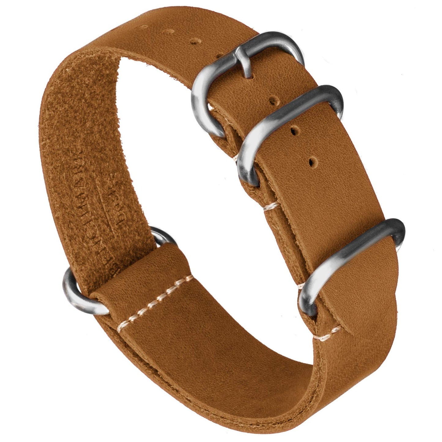 HOTBenchmark Leather Watch Band - Crazy Horse Oiled Leather One-Piece Military Watch Strap - Brushed Stainless-Steel Hardware - 18mm, 20mm, 22mm or 24mm Widths