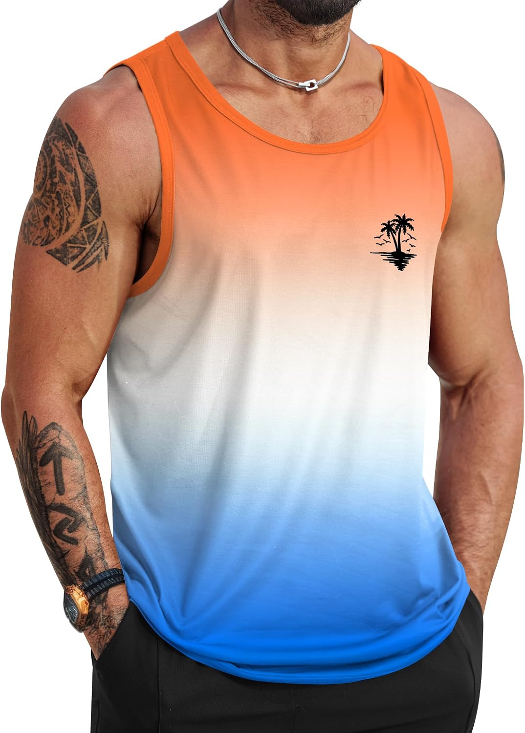 HOTVOGSTART Mens Hawaiian Beach Tank Tops Summer Vacation Muscle Top Graphic Sleeveless Shirts (S-3XL)