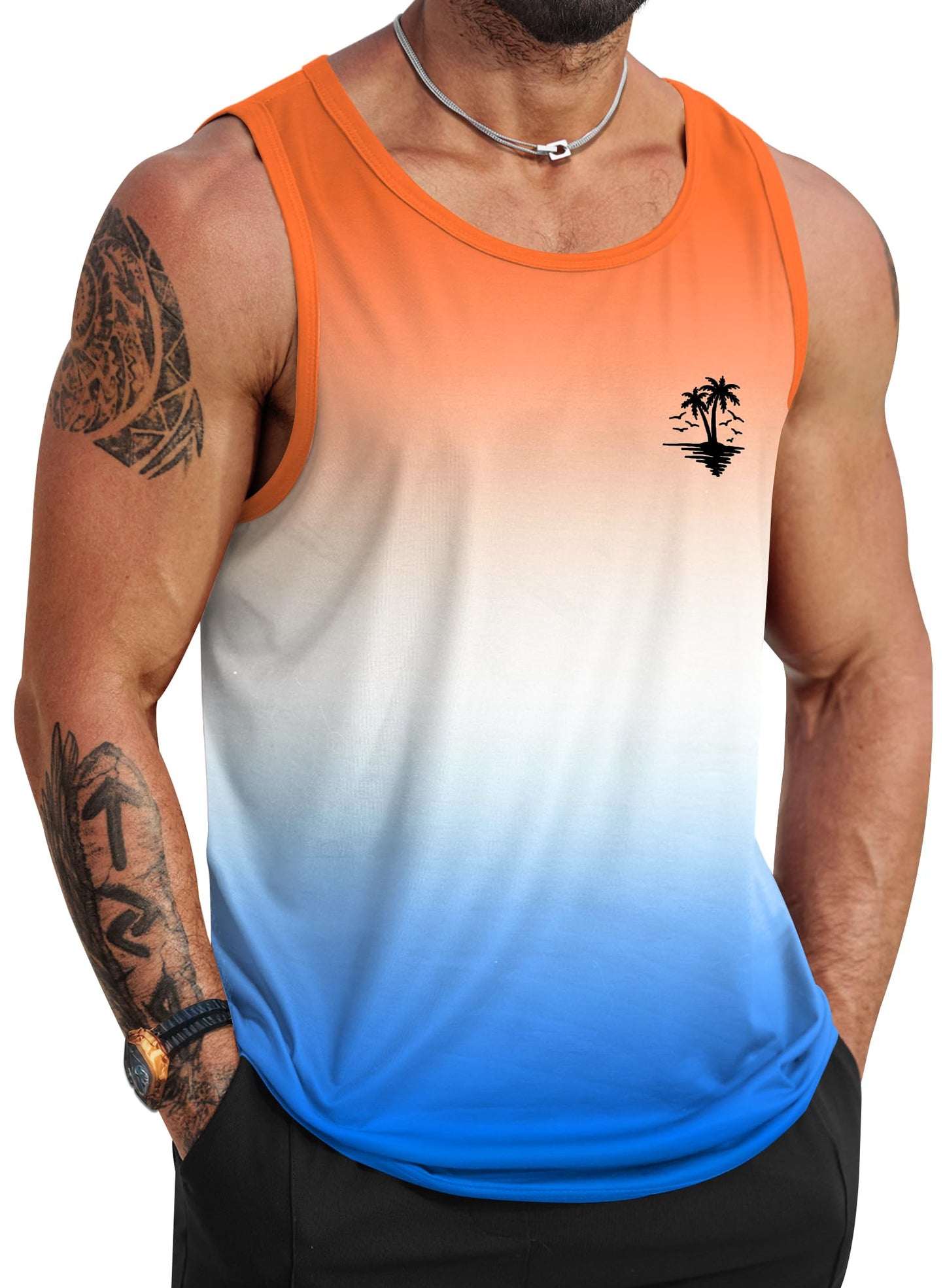 HOTVOGSTART Mens Hawaiian Beach Tank Tops Summer Vacation Muscle Top Graphic Sleeveless Shirts (S-3XL)